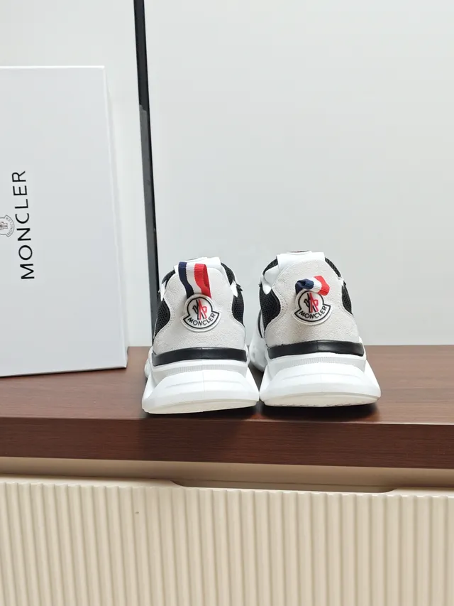 Moncler Black White Mesh-Suede Hybrid Upper Oversized 'M' Logo Chunky Sneakers