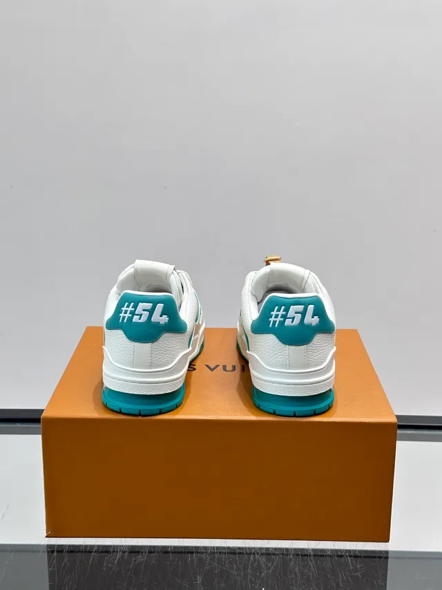 Louis Vuitton LV Trainer White Blue Structured Leather Upper Chunky Layered Midsole Lifestyle Sneakers