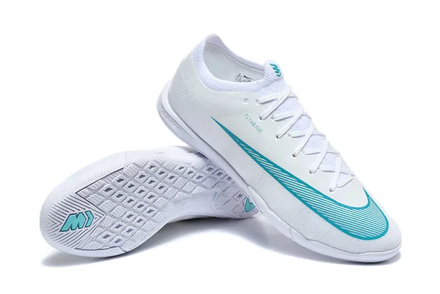 Nike White Blue Flyweave Upper Low-Cut Silhouette Indoor Soccer Shoes