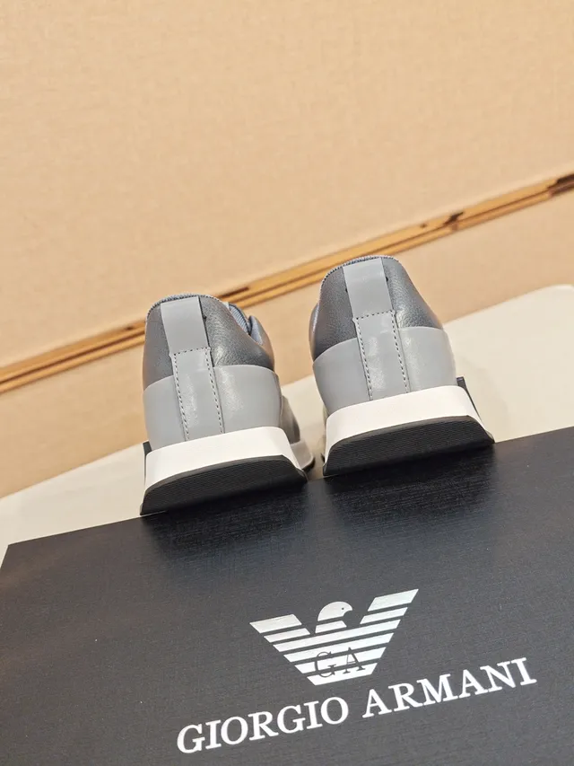 Emporio Armani Gray White Slip-On Layered Midsole Lifestyle Sneakers