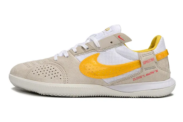 Nike Beige Yellow Low-Top Perforated Suede Toe Indoor Soccer Shoes