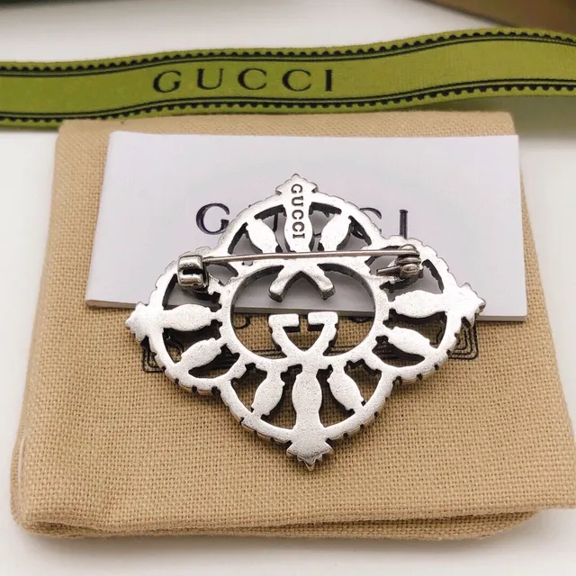 Gucci Crystal-Encrusted Interlocking GG Brooch