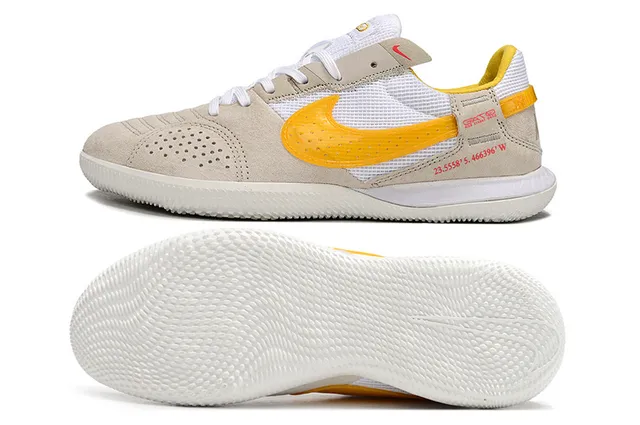 Nike Beige Yellow Low-Top Perforated Suede Toe Indoor Soccer Shoes