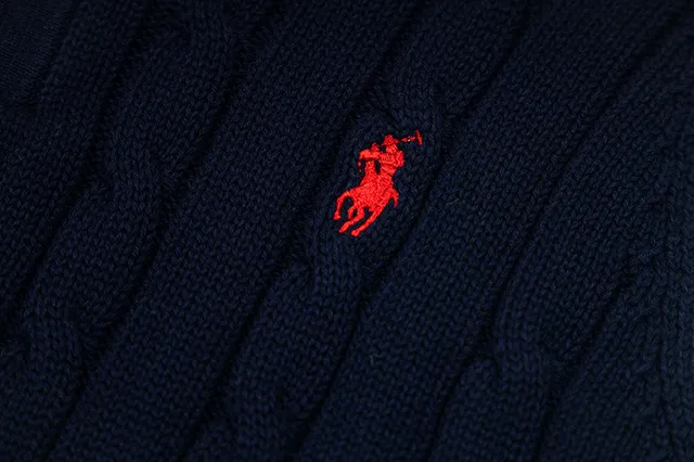 Polo Ralph Lauren Beige Navy Cable-Knit Sleeveless Polo Shirt