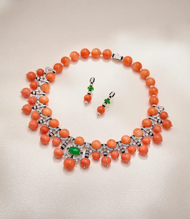 Orange Green Beaded Drop Multi-Stone Earrings