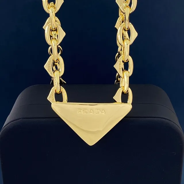 Prada Triangle Pendant Gold-Tone Chain Necklace