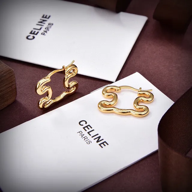 Celine Abstract Wavy Hoop Gold-Tone Earrings