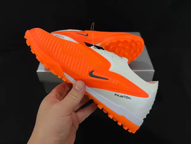 Nike Orange White Knit Upper Asymmetrical Lacing Turf Soccer Shoes