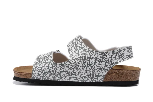 Birkenstock White Gray Two-Strap Buckle-Fastened Casual Sandals