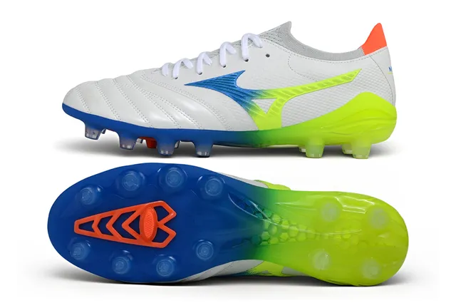 Mizuno White Multicolor Quilted Leather Toe Synthetic Mesh Upper Firm-Ground Soccer Shoes