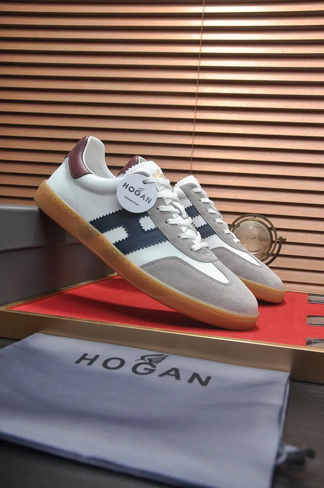 Hogan White Navy Low-Top Mixed-Material Lifestyle Sneakers