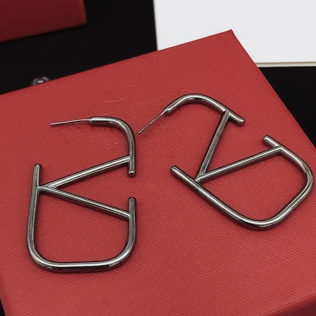 Valentino VLTN Geometric Open-Frame Silver Earrings