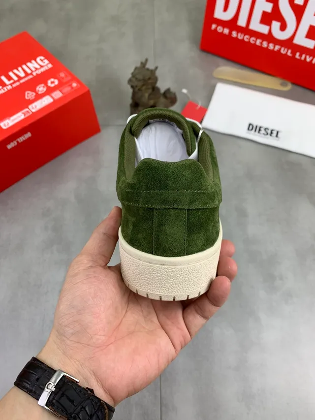 Diesel Olive Green Suede Low-Top Lifestyle Sneakers