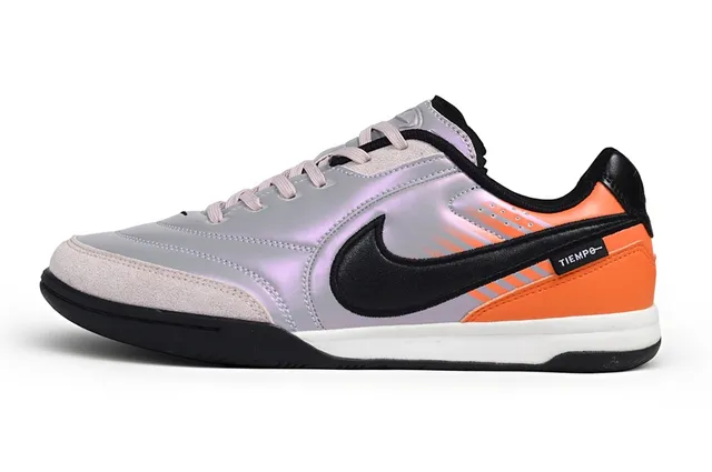 Nike Tiempo Silver Orange Low-Top Iridescent Synthetic Upper Indoor Soccer Shoes