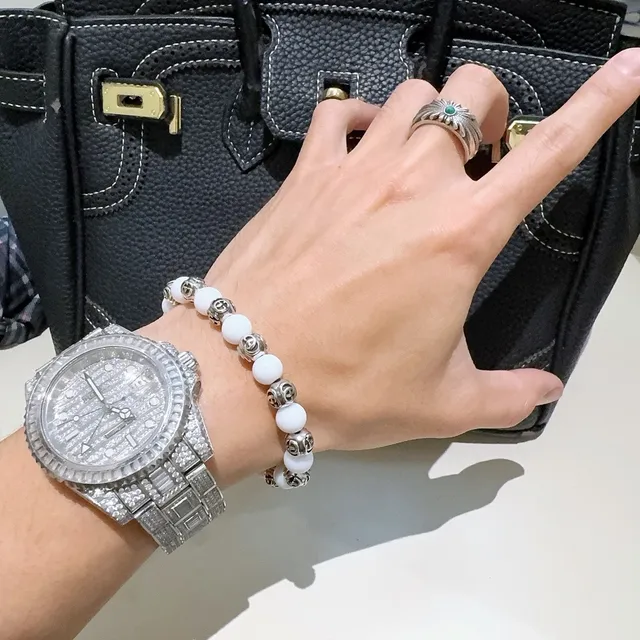 Bvlgari White Silver Beaded Spherical Stones Bracelet