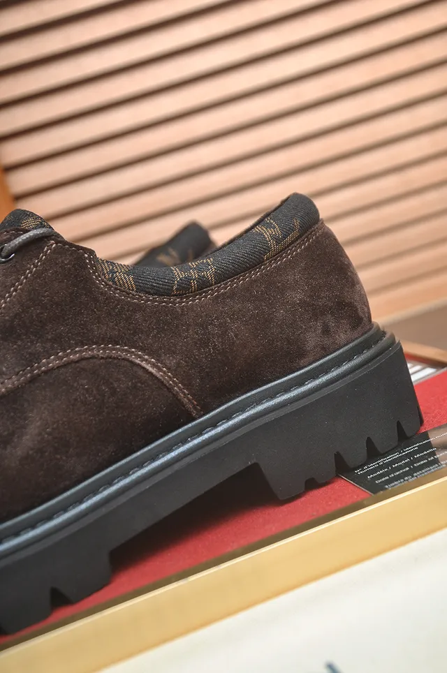 Louis Vuitton Brown Black Suede Upper Moc-Toe Construction Derby Shoes