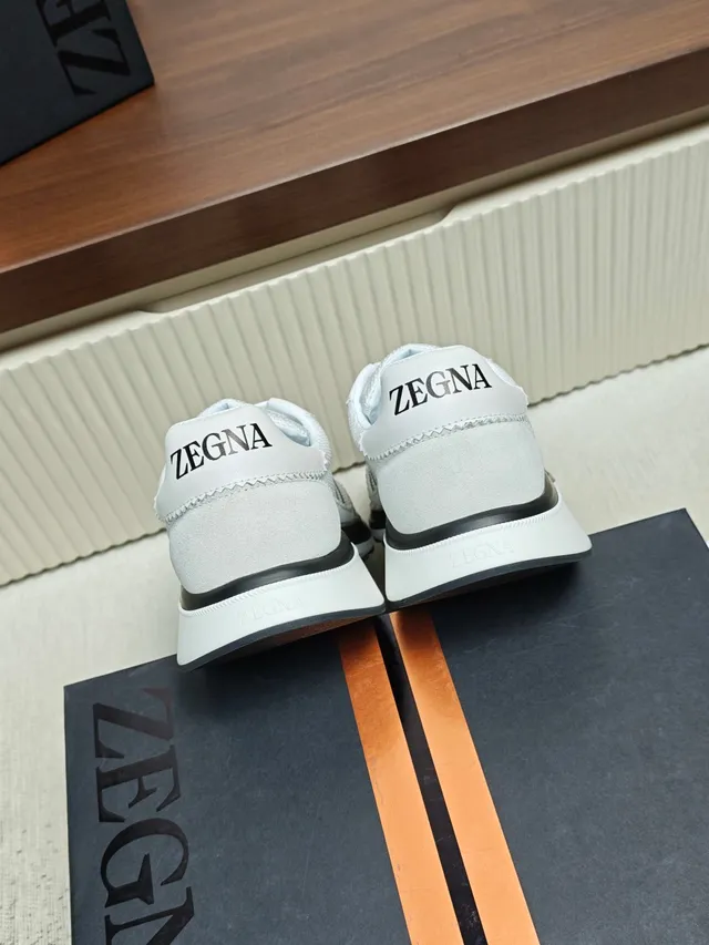 Zegna Beige Black Mesh And Nubuck Upper Three Side Stripes Sneakers