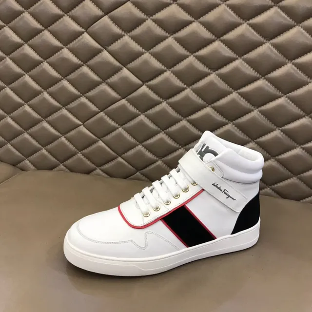 Salvatore Ferragamo Gancini White Red High-Top Ankle Strap Lifestyle Sneakers