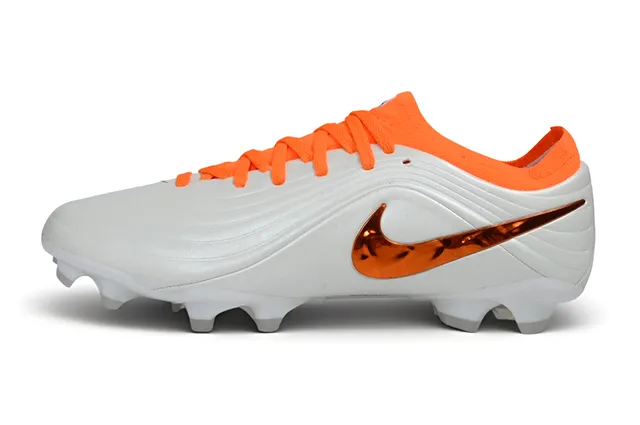 Nike White Orange Low-Cut Synthetic Upper Ribbed Texture Firm-Ground Soccer Shoes