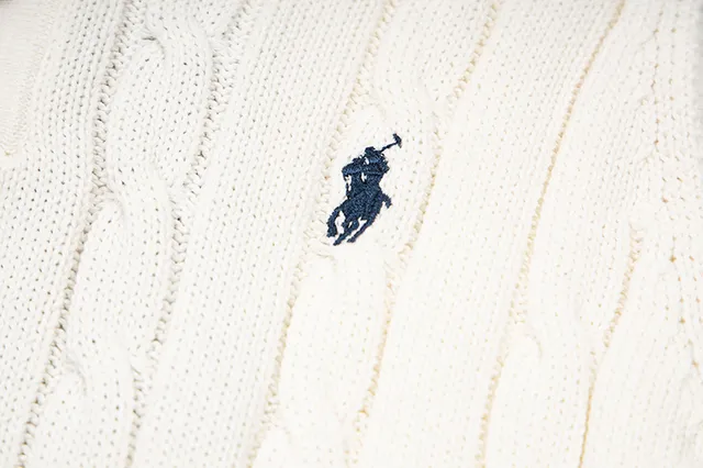 Polo Ralph Lauren Beige Navy Cable-Knit Sleeveless Polo Shirt