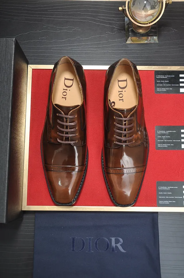 Dior Brown Black Polished Leather Cap-Toe Oxford Shoes