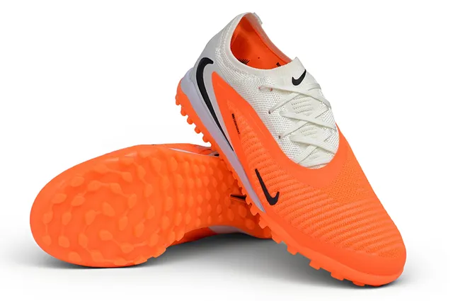Nike Orange White Knit Upper Asymmetrical Lacing Turf Soccer Shoes