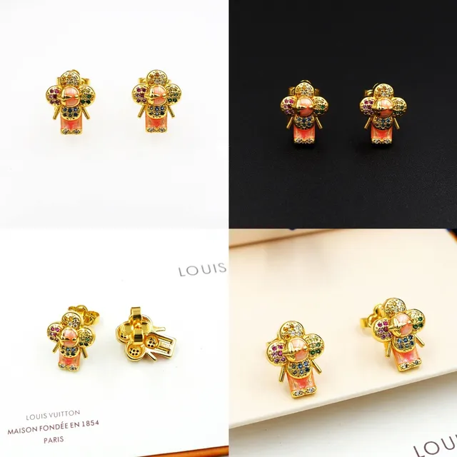 Gold-Tone Multicolor Enamel Floral Figural Stud Earrings