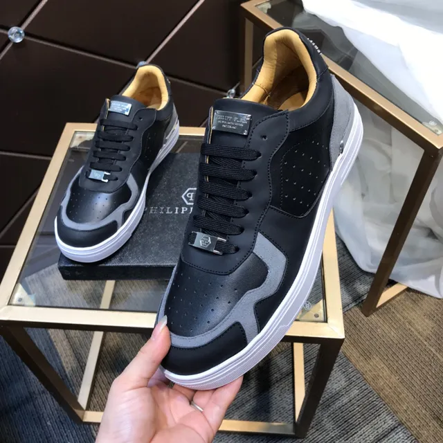 Philipp Plein Black and Gray Perforated Low-Top Lifestyle Sneakers