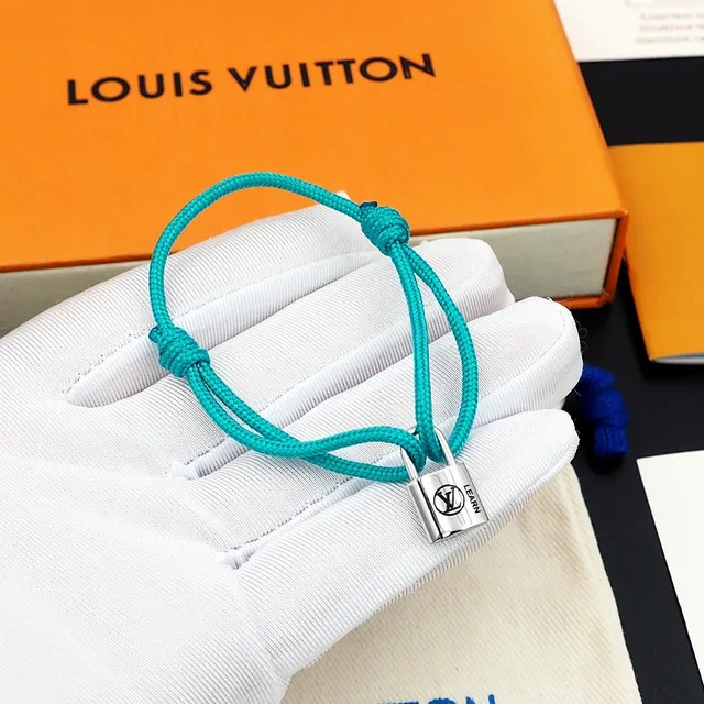 Louis Vuitton Padlock Charm Turquoise Braided Cord Bracelet