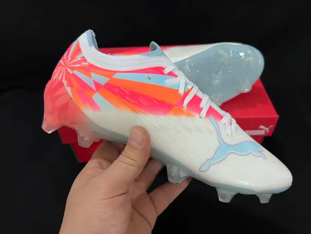 Puma Future Z White Multicolor Knit Upper Asymmetric Lacing Firm-Ground Soccer Shoes