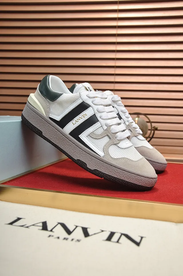 Lanvin White Black Mixed-Material Upper Side Stripe Branding Sneakers