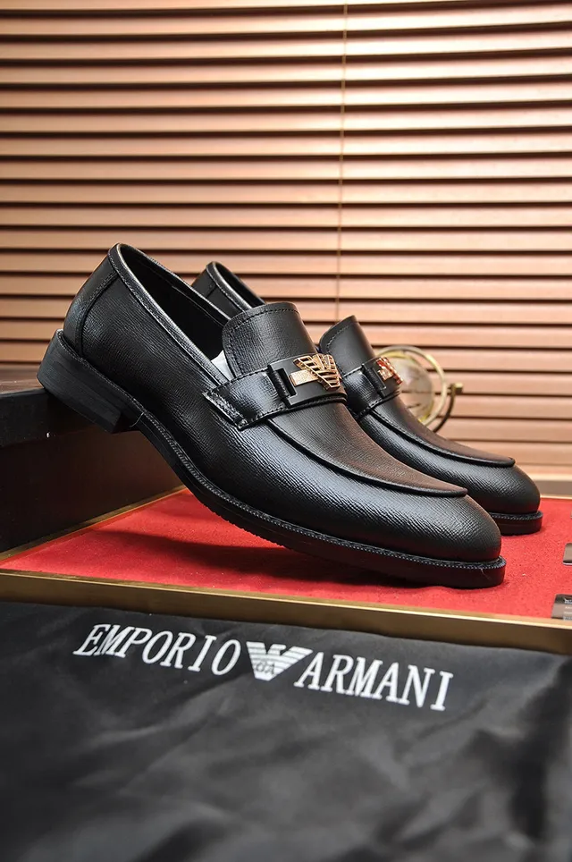 Giorgio Armani Black Gold Leather Penny Loafer
