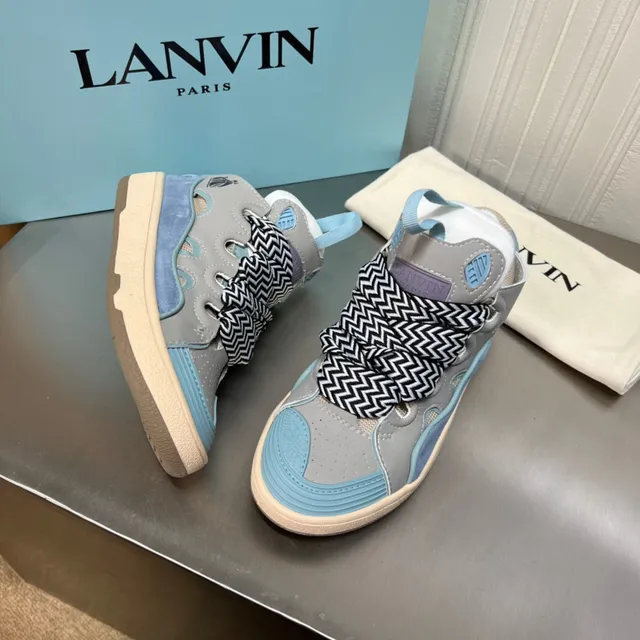 Lanvin Gray and Blue Cutout Panel Sneaker