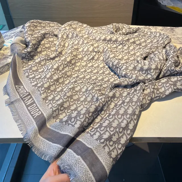 Dior Oblique Monogram Beige and Gray Silk Scarf