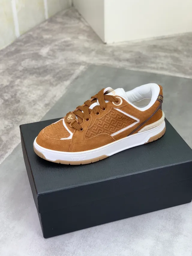 Versace Odissea Brown Suede Greca Monogram Lifestyle Sneakers