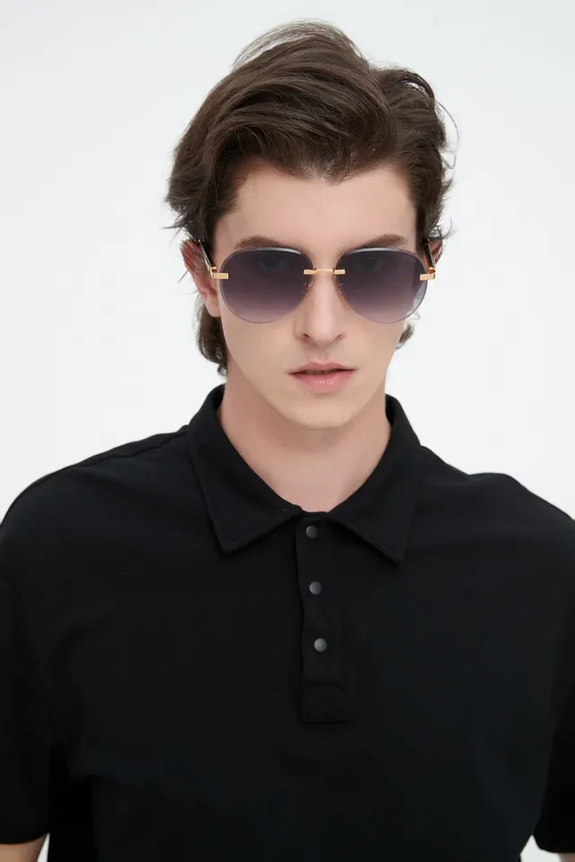 Black Ribbed Collar Three-Button Short-Sleeve Polo Shirt
