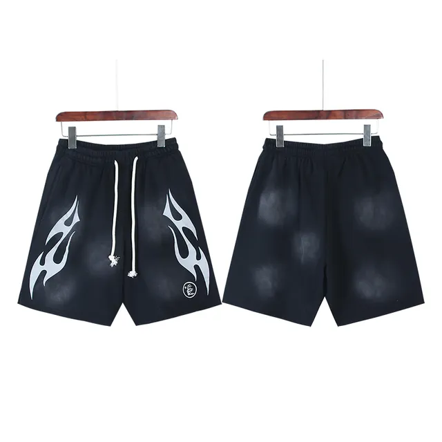 Black Gradient Flame Graphic Drawstring Waist Shorts