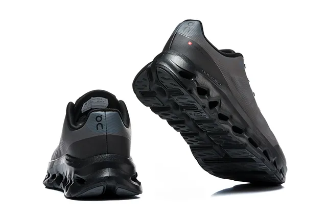 On Black White Engineered Mesh Upper Open Hexagonal CloudTec Pods Running Shoes