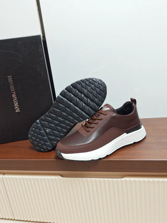 Emporio Armani Brown Leather Chunky Sneaker