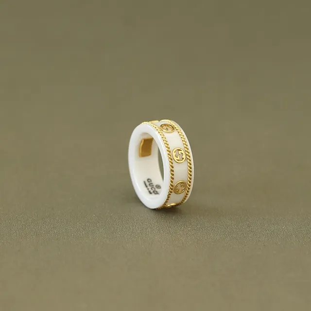 Gucci Black Gold Ceramic Interlocking G Logo Ring
