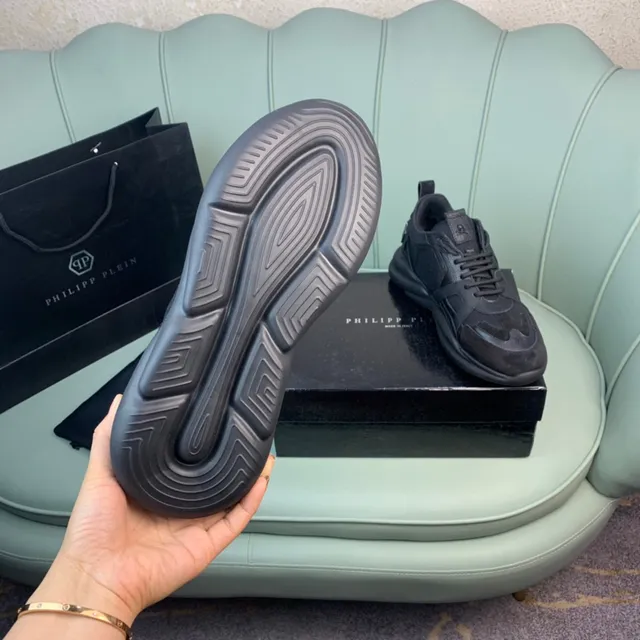 Philipp Plein Black Sole Mixed-Material Upper Chunky Sneakers