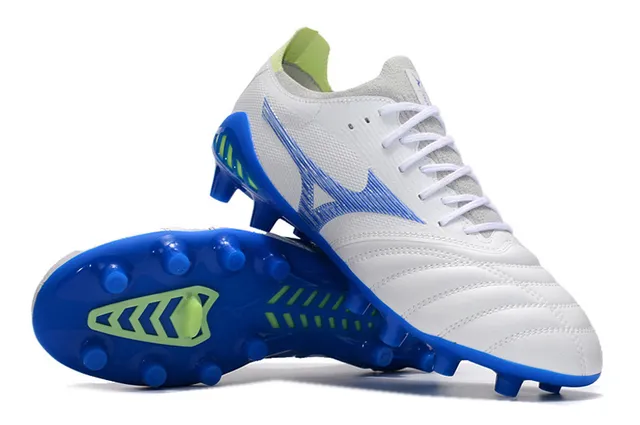 Mizuno Morelia Neo White Blue Lime Firm-Ground Soccer Shoes