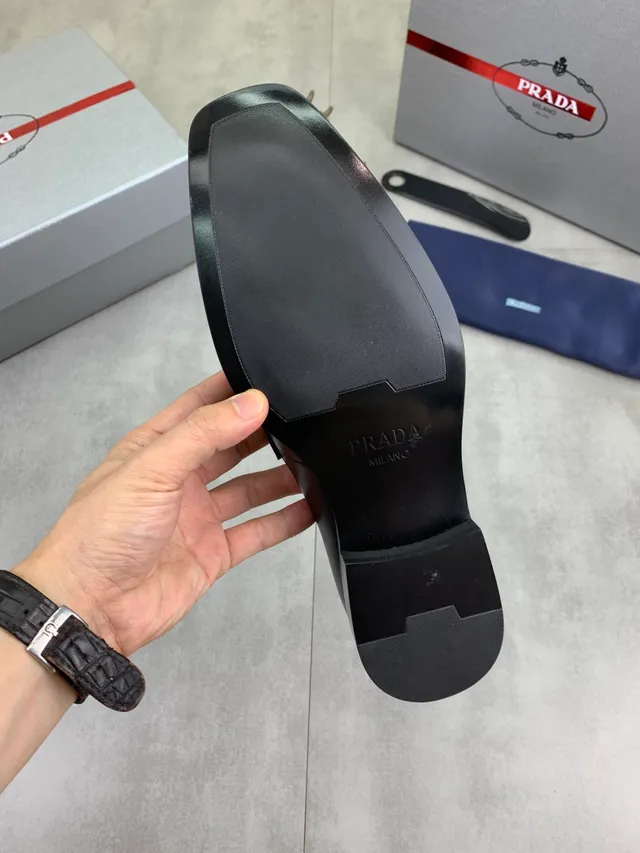 Prada Logo Strap Loafer Black Leather Loafers