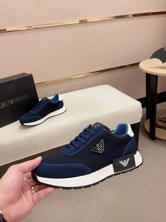 Armani Exchange Navy Blue Ribbed Knit and Suede Lifestyle Sneaker