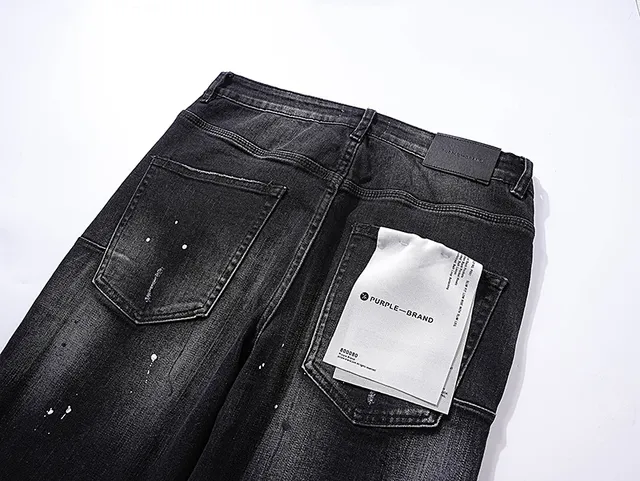 Purple Brand Distressed Paint-Splattered Black Slim-Fit Jeans