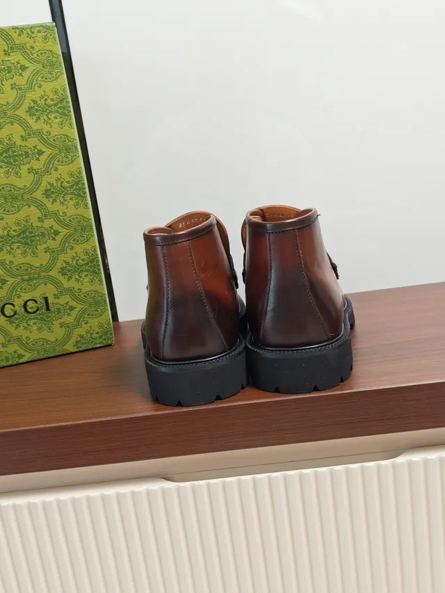 Gucci Horsebit 1955 Brown GG-Embossed Leather Ankle Boot