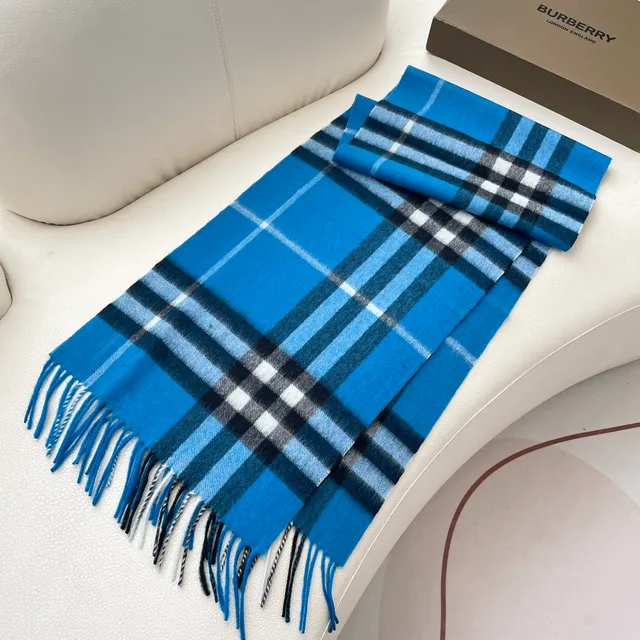 Burberry Classic Check Blue Cashmere Scarf