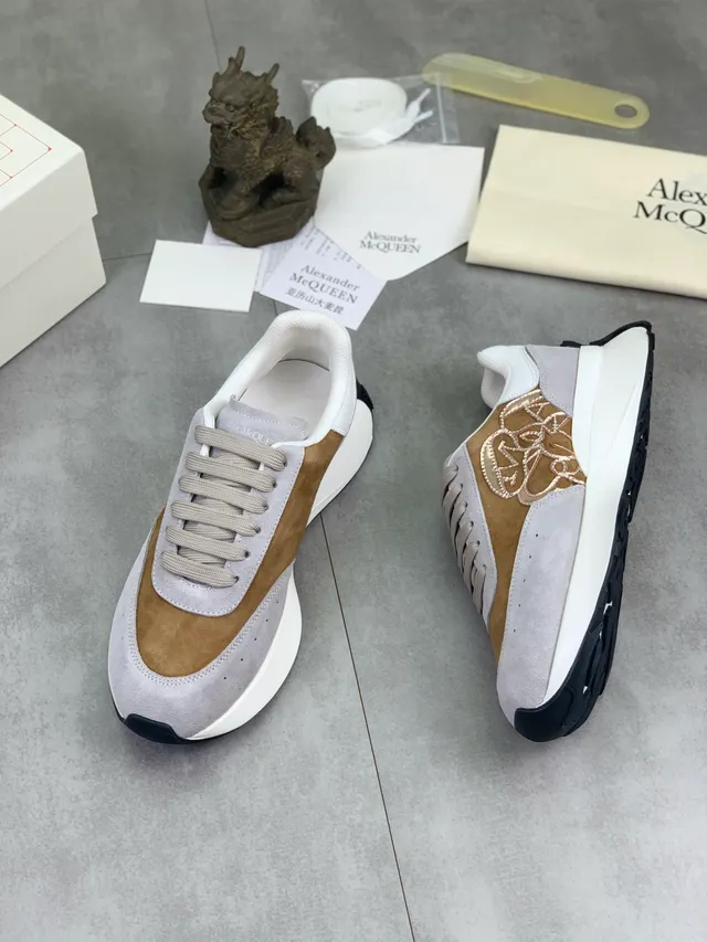 Alexander McQueen Oversized Sneaker Beige Gray Suede Lifestyle Sneakers