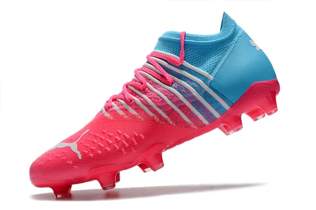 Puma Pink Blue Low-Cut Knit Upper Dynamic Formstrip Bands Firm-Ground Soccer Shoes