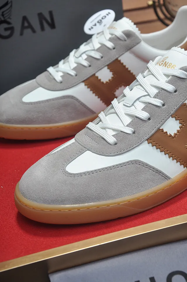 Hogan White Brown Mixed-Material Upper Gum Sole Lifestyle Sneakers